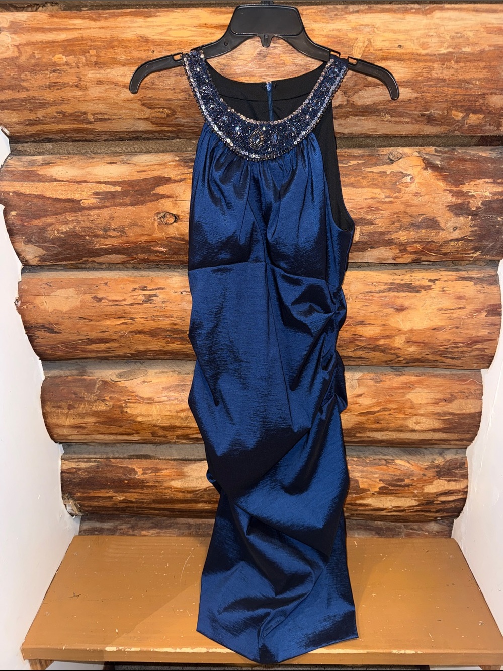 💙Vintage NWT Xscape Joanna Chen 14 Navy Beaded Evening Dress